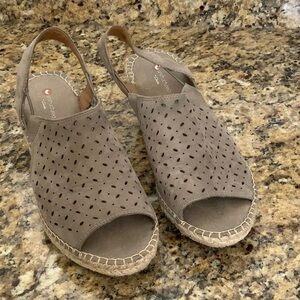 Clarks Wedge Espadrille Women Leather Perforated Upper Slingback Stretch